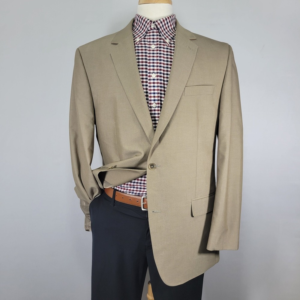 Andrew Fezza Men's Sport Coat Blazer Two Button Beige Polyester Blend Size‎ 44L